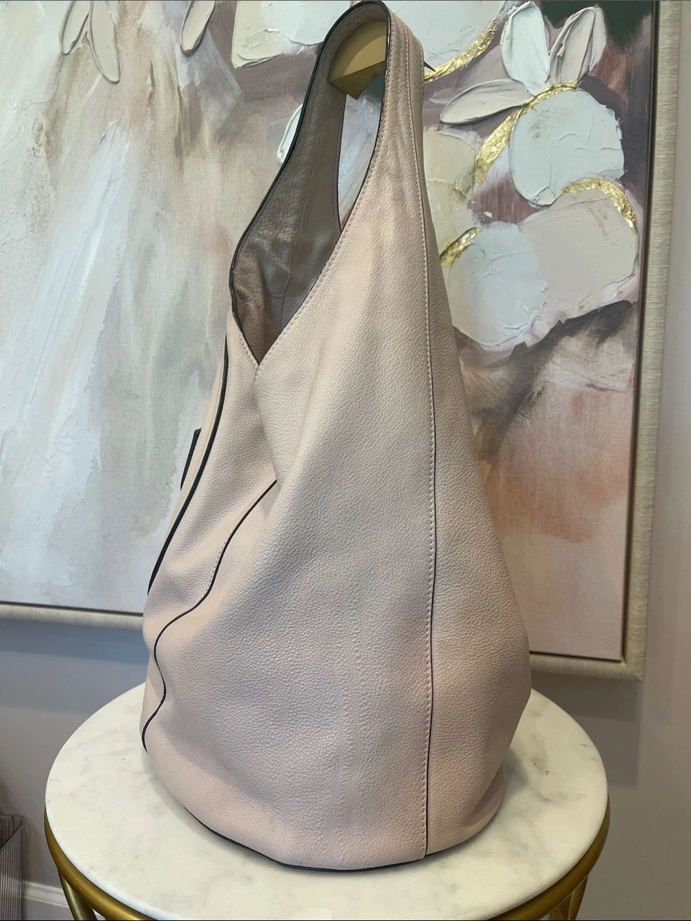 Tory Burch Pale Blush All T Leather Shoulder Hobo